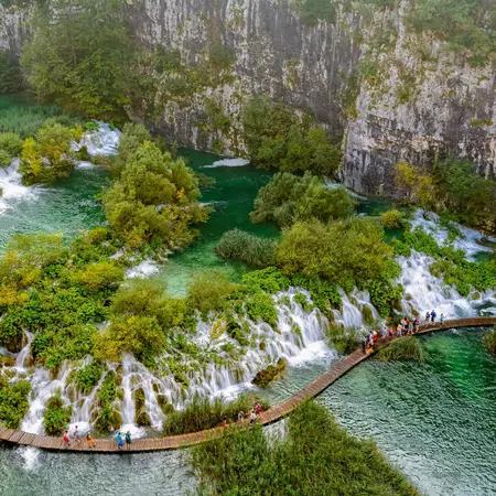 Tourists at a waterfall