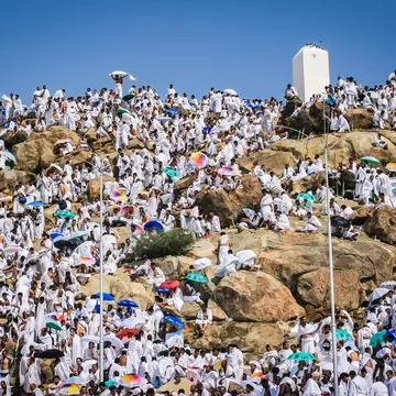 Muslims gather atop the mountain during the Day of Arafat as part of the rites of the Hajj Pilgrimage to Saudi Arabia
