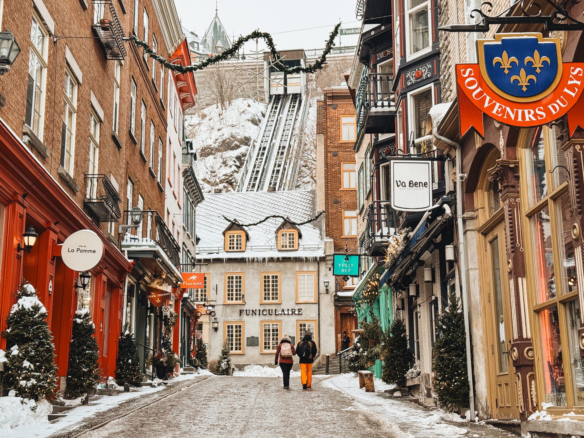 Wandering through the snowy streets of Petit-Champlain in Old Québec, Canada.