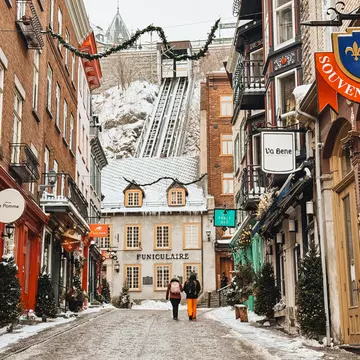 Wandering through the snowy streets of Petit-Champlain in Old Québec, Canada.