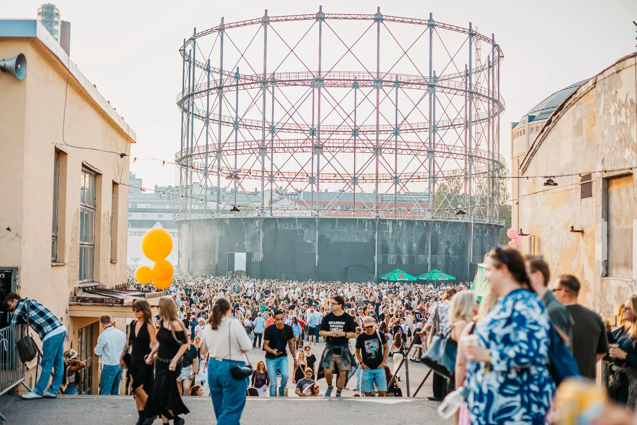 Stages and installations at the defunct Suvilahti Power Plant. Flow Festival, Finland