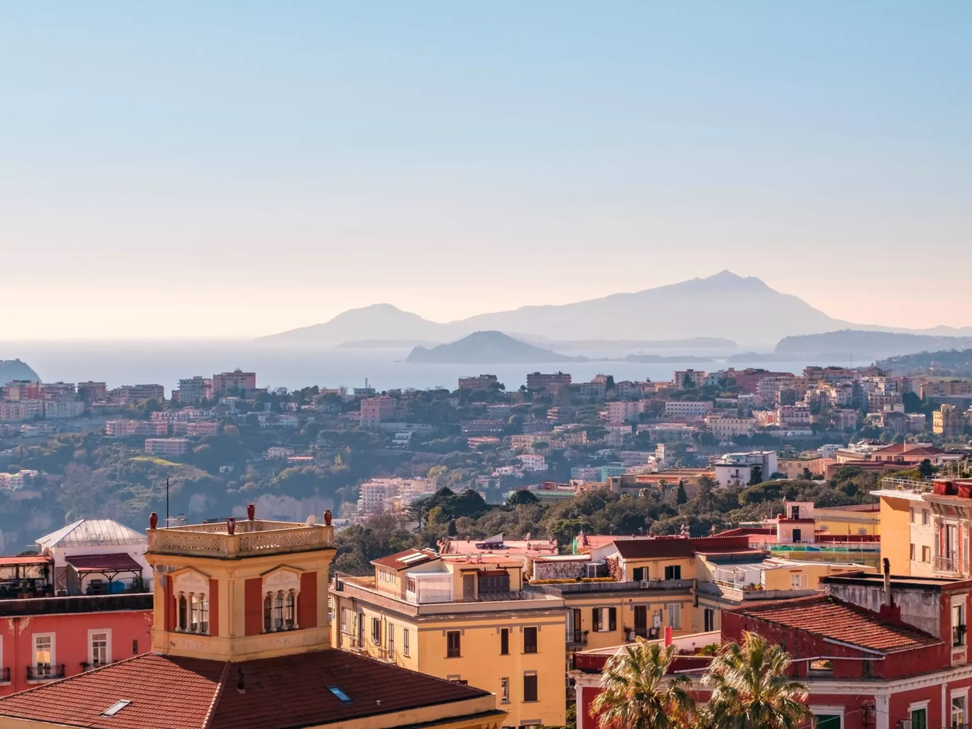 A skyline view of Naples, Italy. 