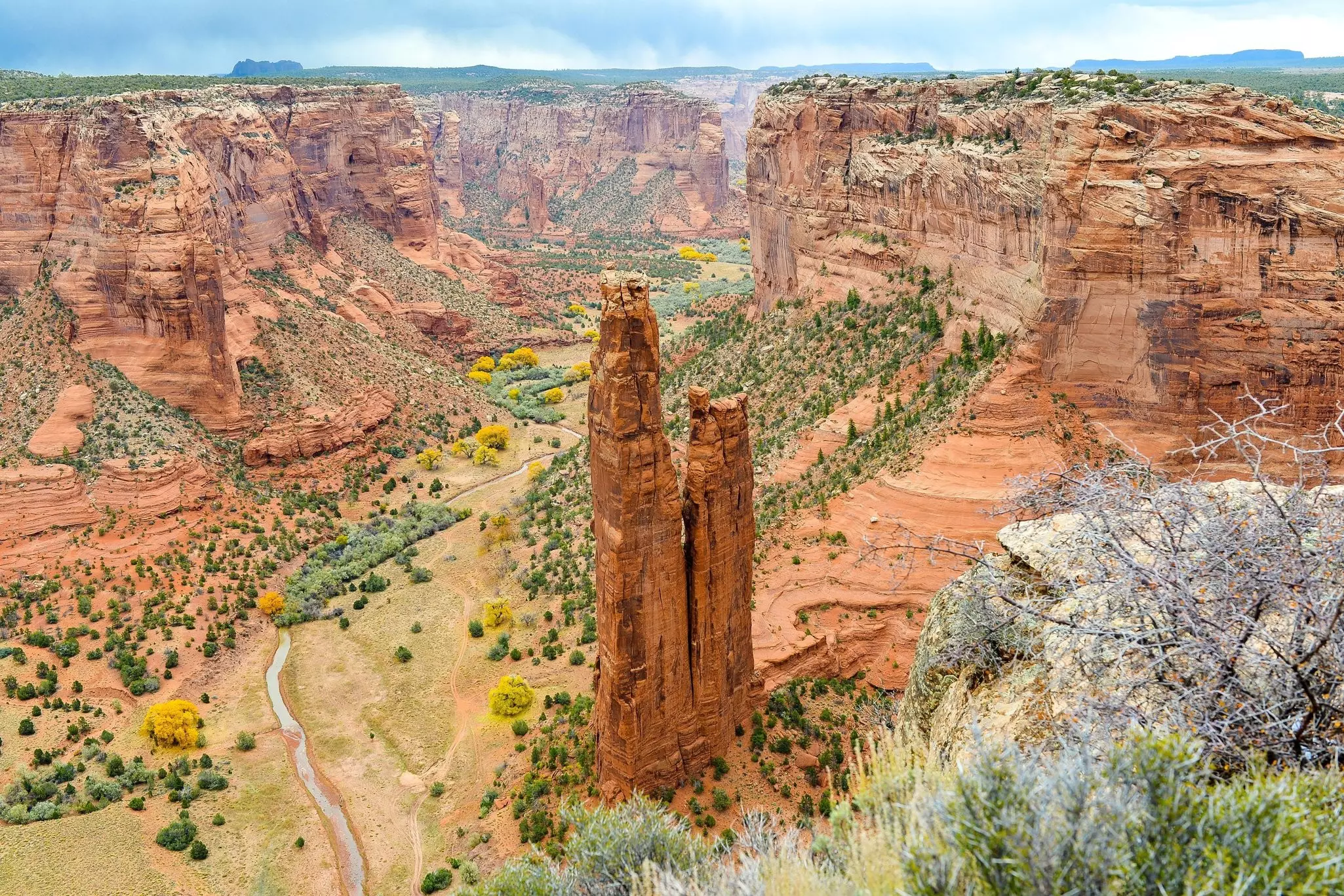 Spider Rock rising out of the Canyon de Chelly, Navajo Nation, Arizona, USA.