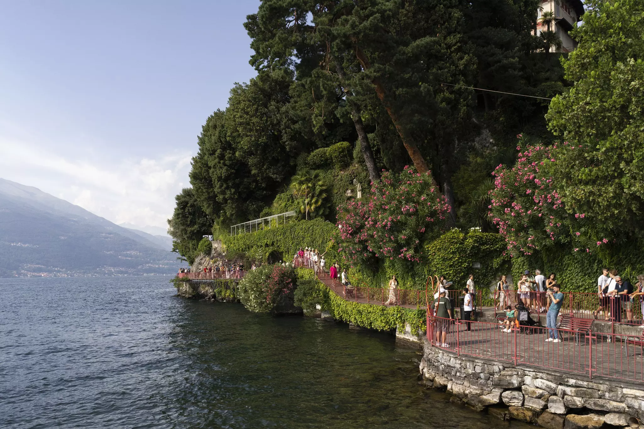 People look out over Lake Como in Varenna, Italy.