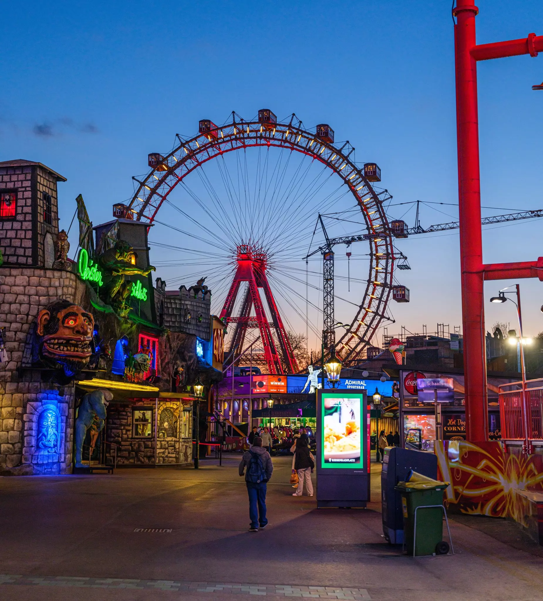 Famous Ferris Wheel of Vienna Prater park called Wurstelprater at night, Vienna, Austria