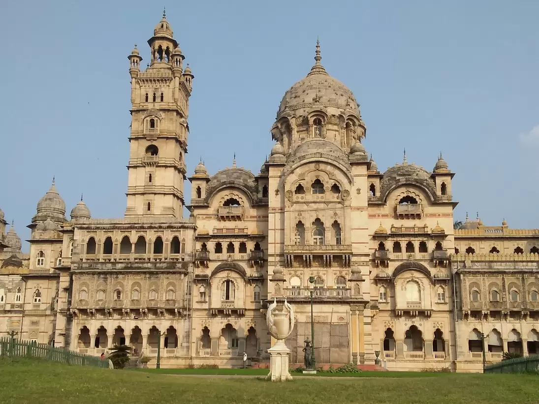 Facade of Lakshmi Vilas palace in Gujarat, India.