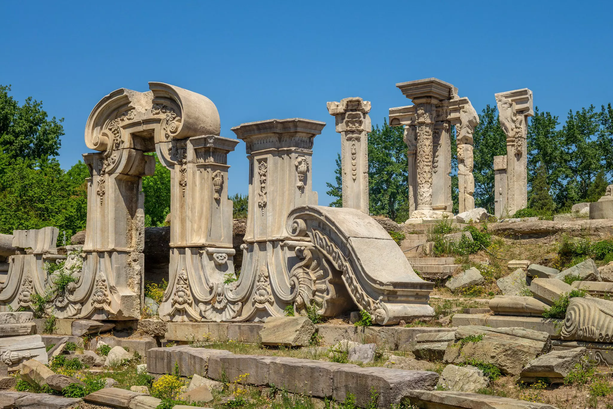 Carved masonry at the ruins of the Old Summer Palace in Beijing, China.