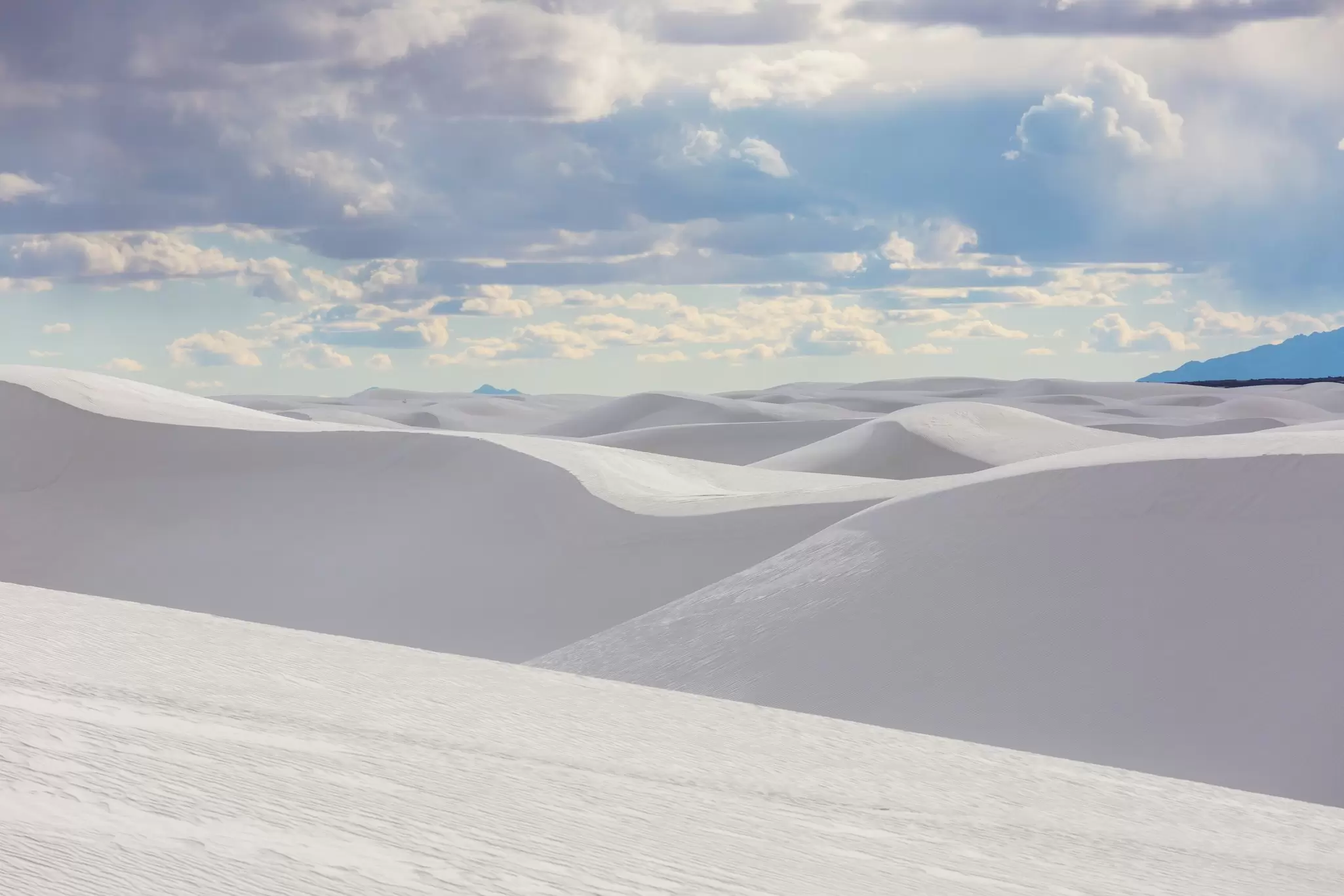 A sea of ice-white dunes at White Sands National Park, New Mexico, USA.