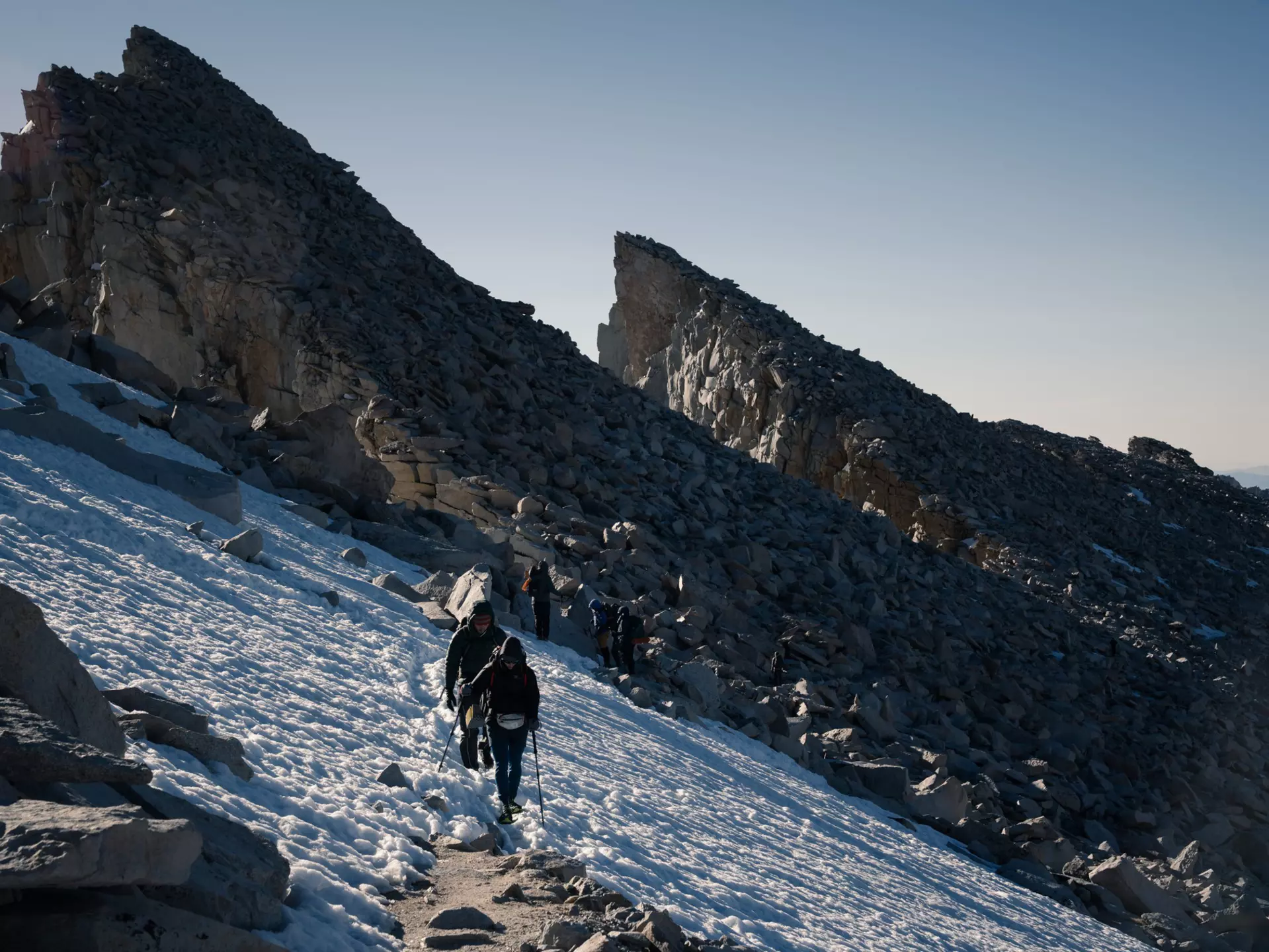 The author, Jack, and his friends approaching Mt Whitney's summit. Nicolas Galvis