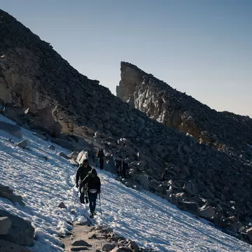 The author, Jack, and his friends approaching Mt Whitney's summit. Nicolas Galvis