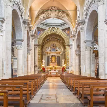 The nave of the Basilica Parrocchiale Santa Maria del Popolo in Rome, Italy.