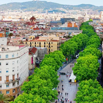 BARCELONA, SPAIN - MAY 2: Las Ramblas on May 2, 2014 in Barcelona.Thousands of people walk daily by this popular pedestrian street.
aerial, architecture, barcelona, building, catalonia, catalunya, city, cityscape, europe, high, la, landmark, landscape, las, les, main, outdoors, panoramic, pedestrians, rambla, ramblas, rambles, roof, skyline, street, top, town, travel, tree, urban, view