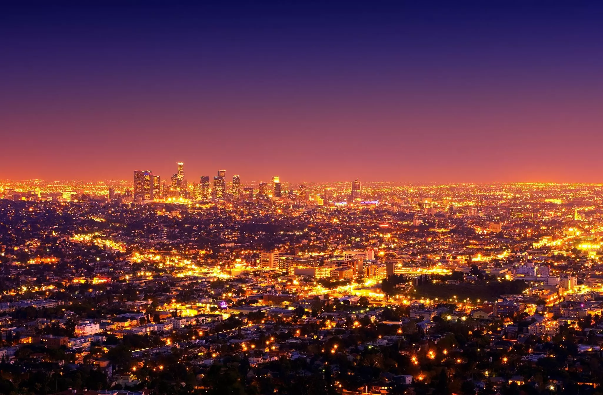 The LA skyline at sunset. 