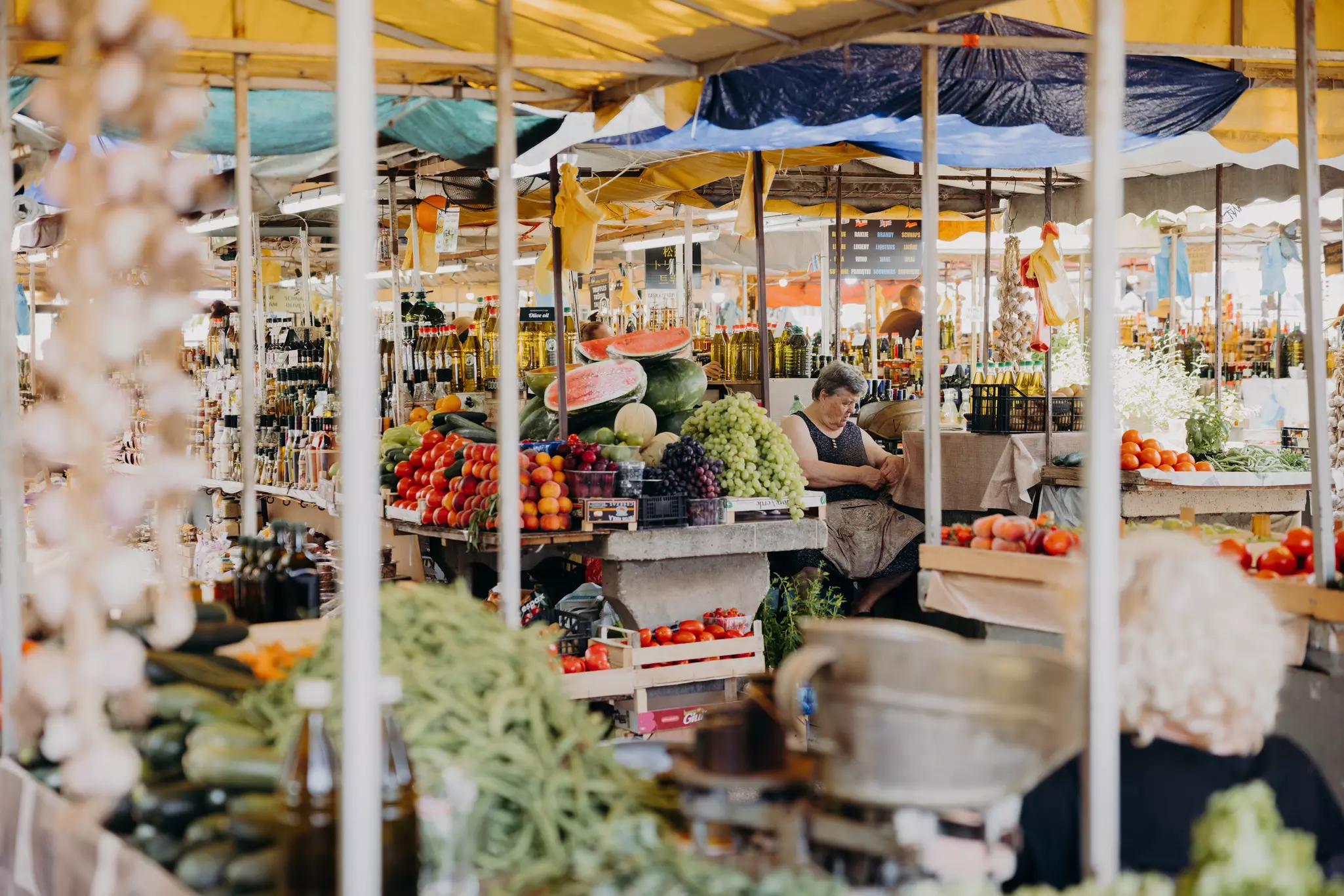 Street scene on a local market below the bridge connecting the small island of Trogir to the rest of the land
