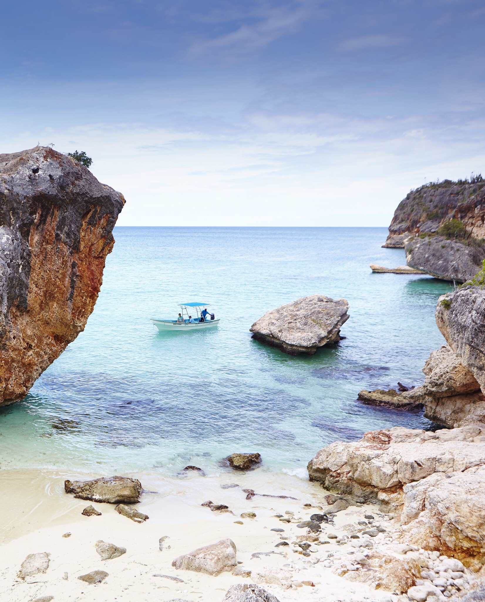 Motorboat near shore in Bahía de las Águilas, Dominican Republic.