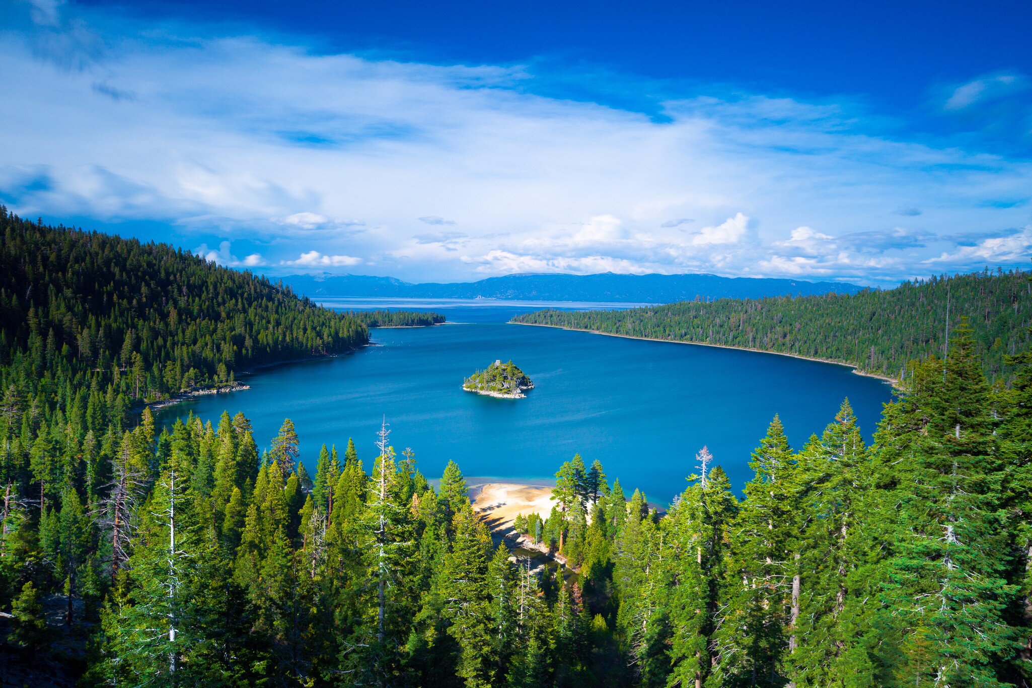 Emerald Bay with Fannette Island in Lake Tahoe, California.