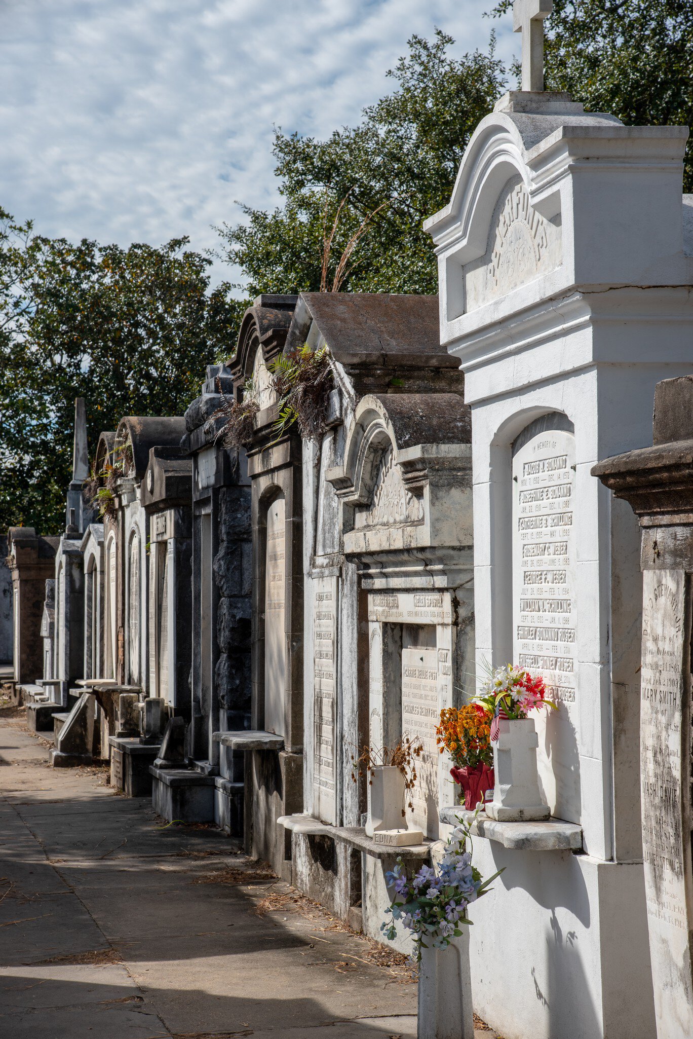 Marble tombs at a cemetary.