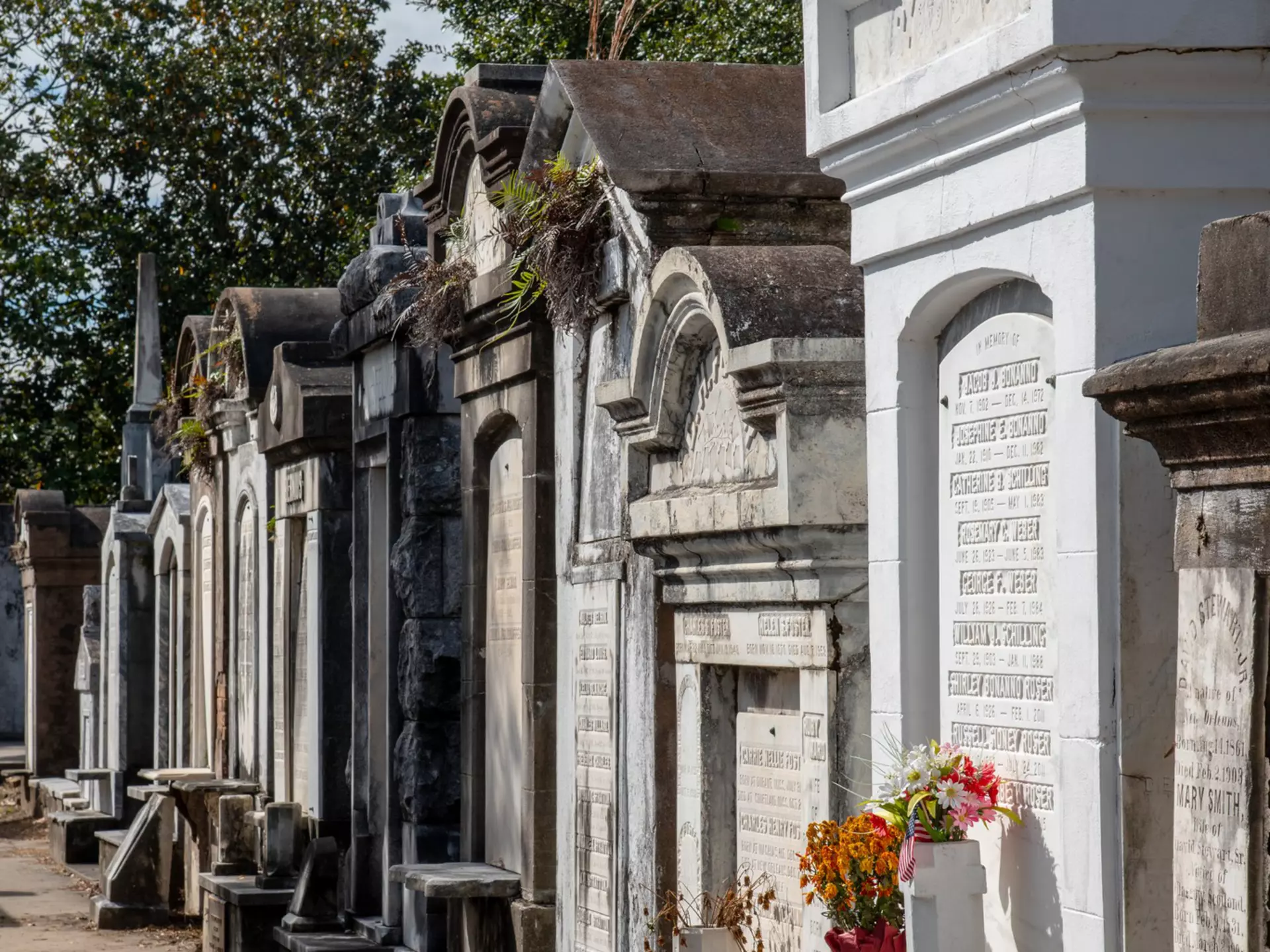 Marble tombs at a cemetary.