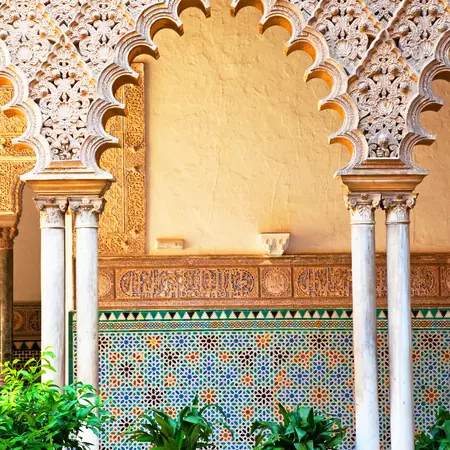 An intricate archway with bright colors. 