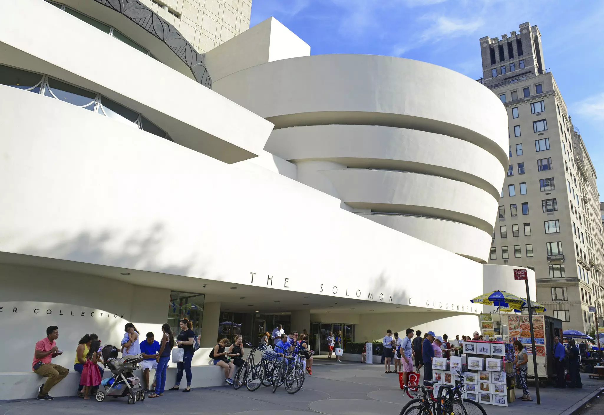 The iconic frontage of the Solomon R. Guggenheim Museum on New York's Upper East Side, USA.