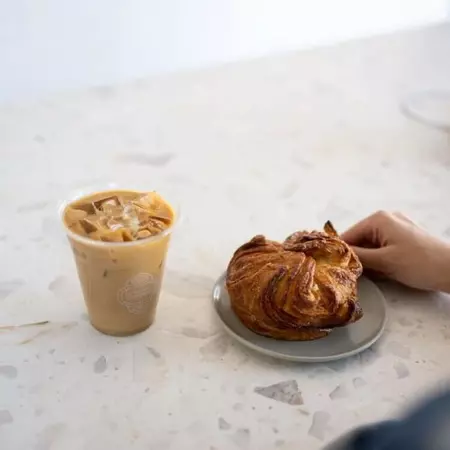 Iced latte and pastry at Regent Coffee in Los Angeles