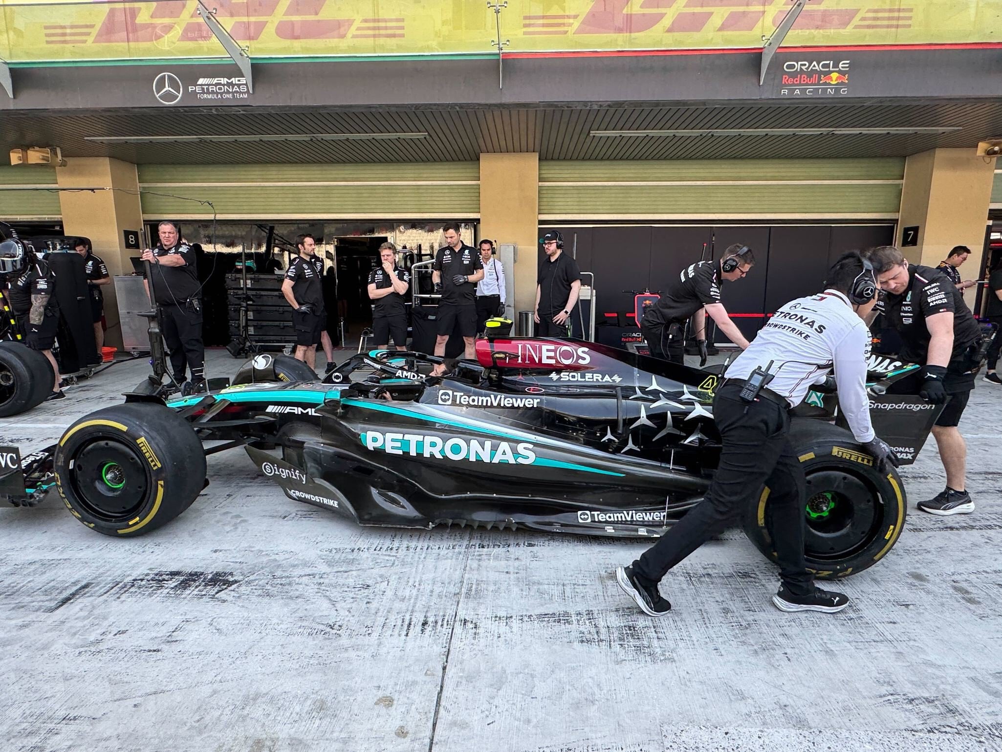 The pitlane at Yas Marina Circuit on F1 weekend