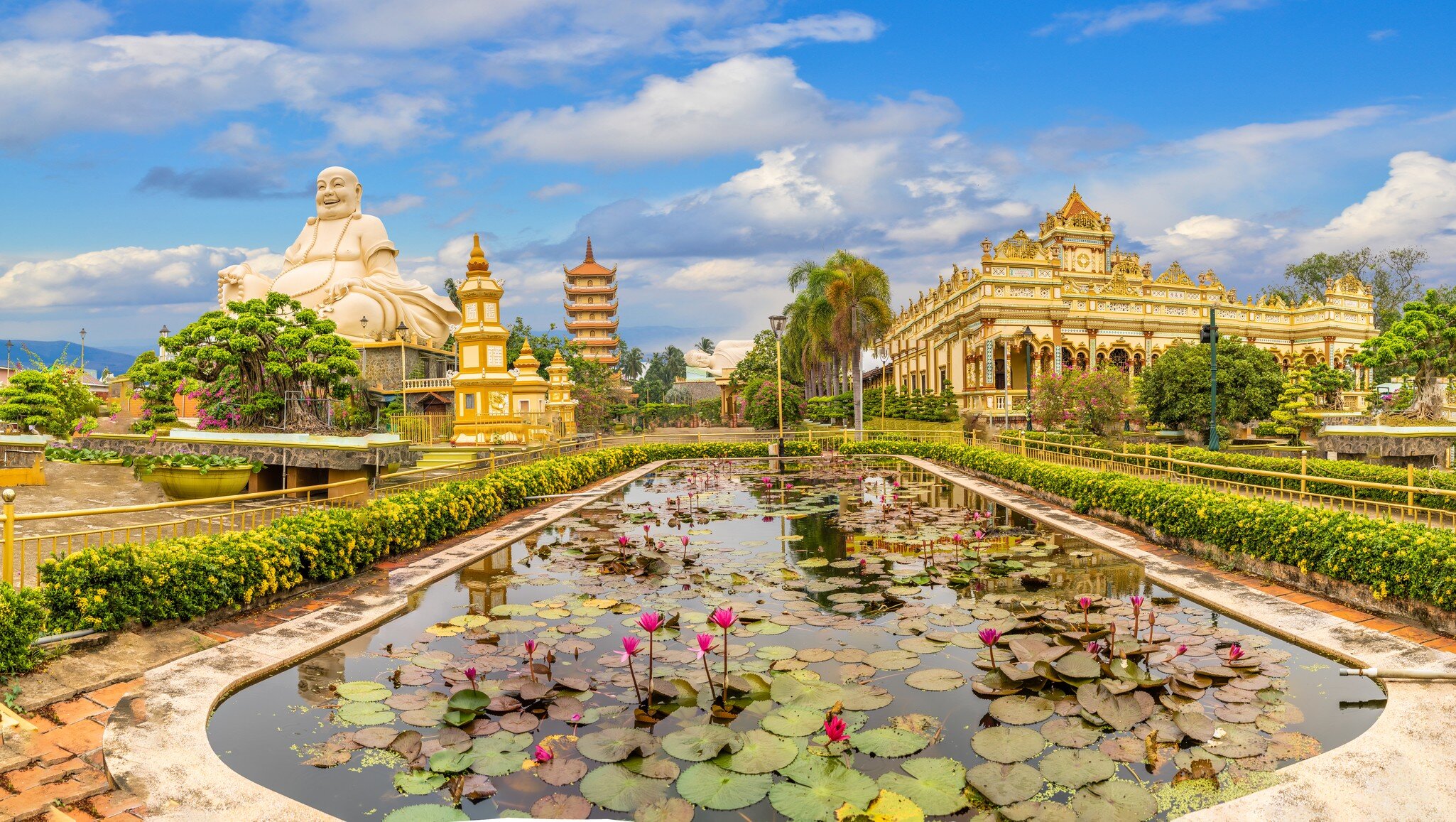 Landscape with Vinh Tranh Pagoda in My Tho, Mekong Delta, Vietnam.
