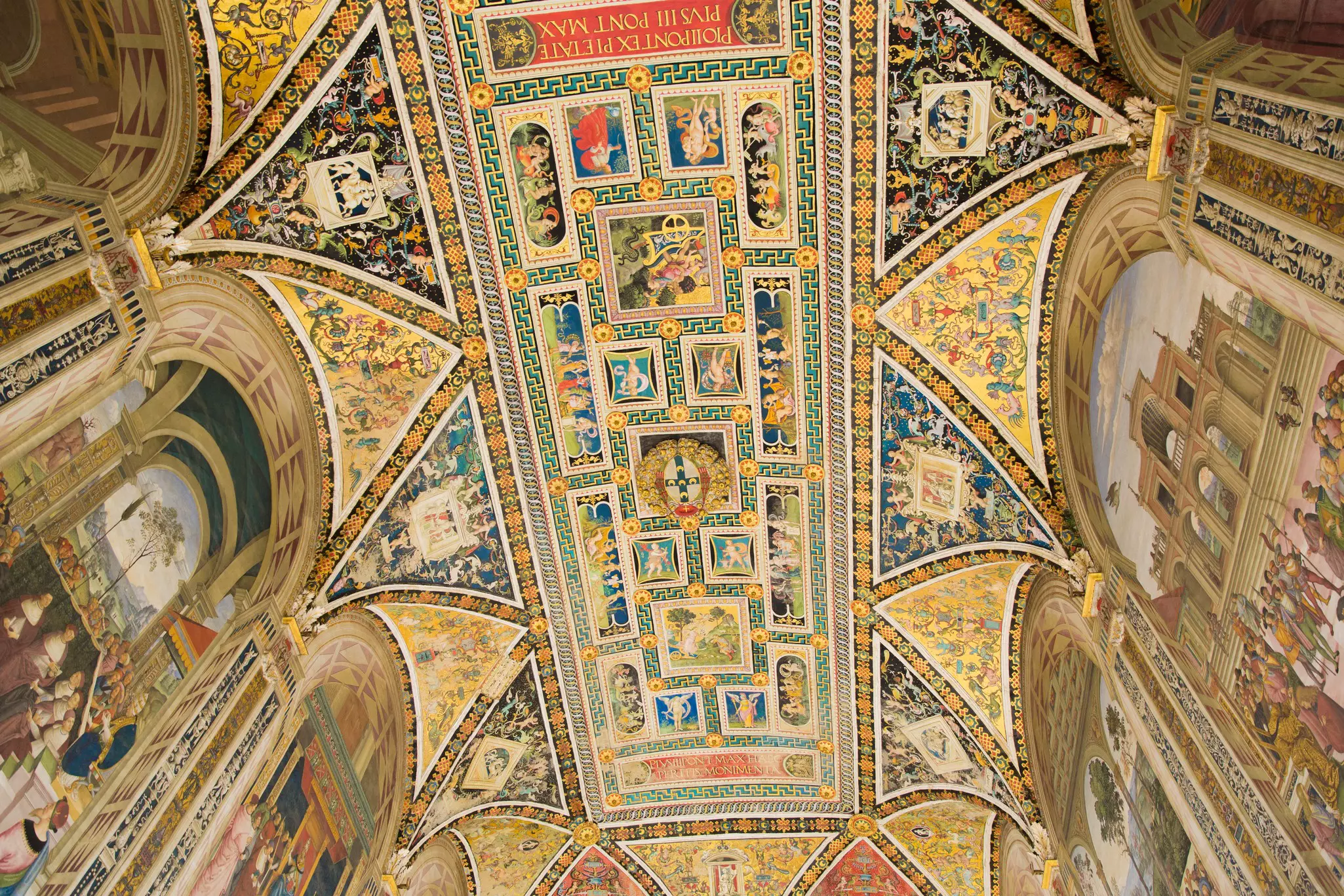 Beautiful paintings in the cathedral in Siena, Italy