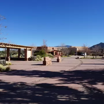 View of Milner Plaza at Museum Hill in Santa Fe, New Mexico.