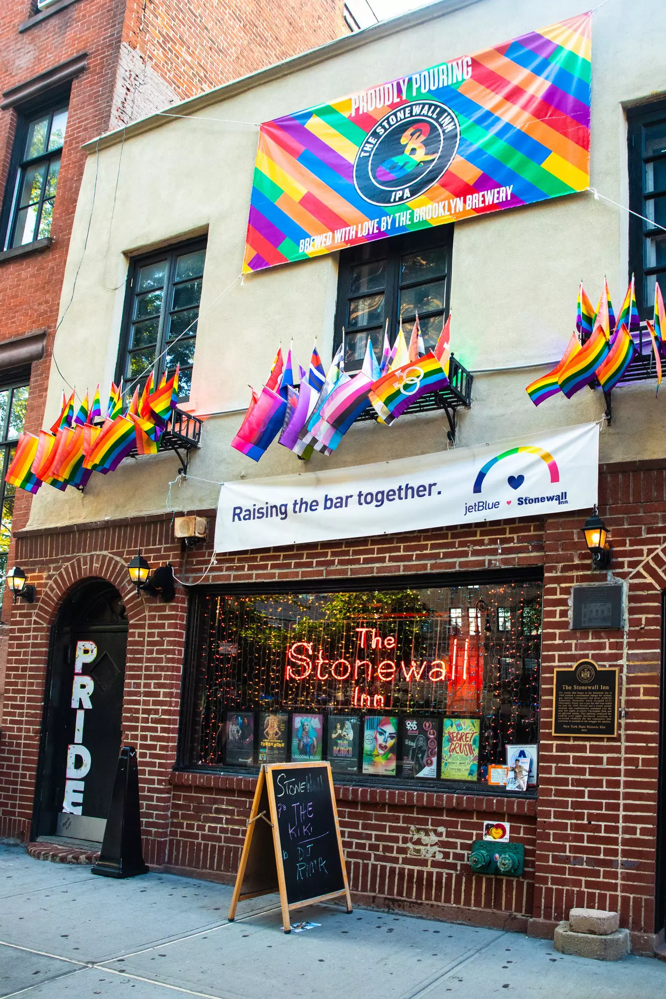 Exterior Historic Stonewall Inn gay bar in Greenwich Village Lower Manhattan, NYC