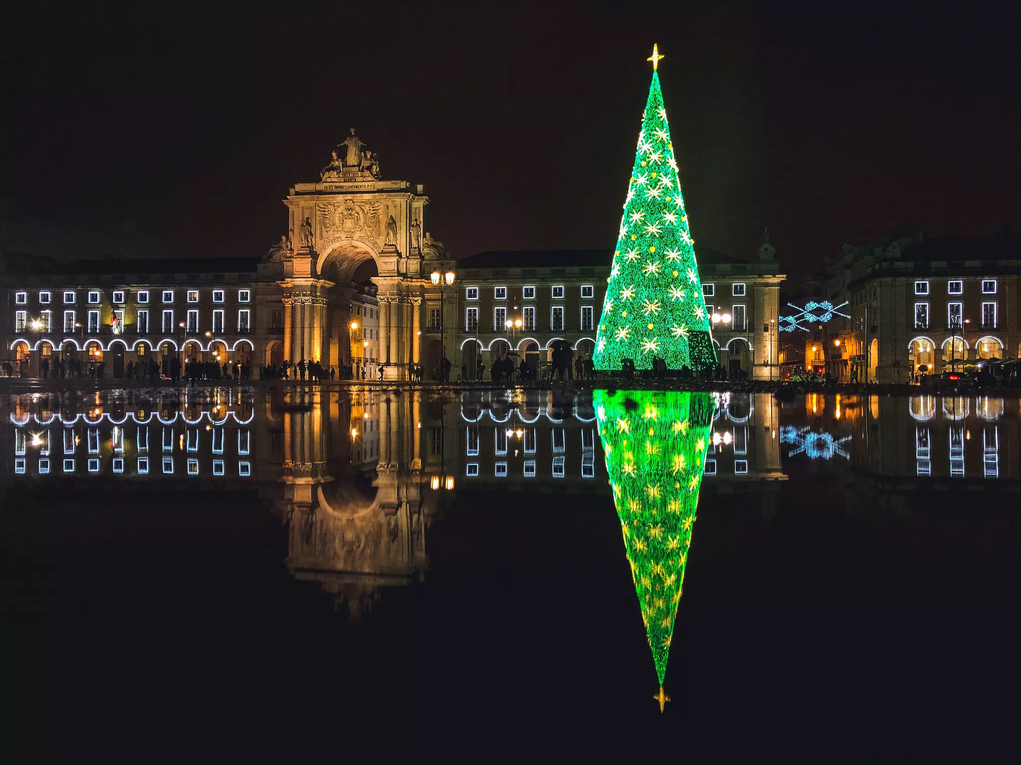 Christmas tree and decorations at Praça do Comercio in Lisbon, Portugal