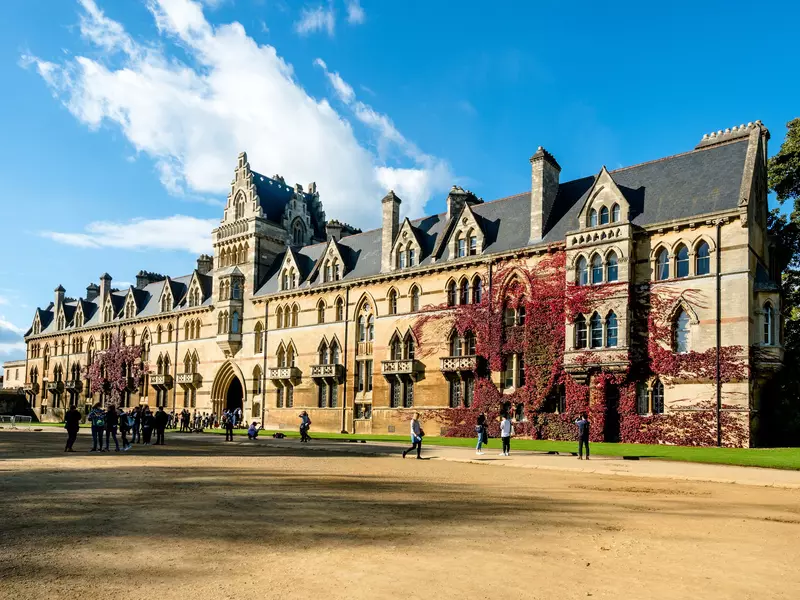 Exterior shot of Christ Church in Oxford in autumn