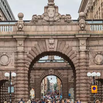 Riksdag Parliament Building and Norrbro Bridge In Stockholm, Sweden.