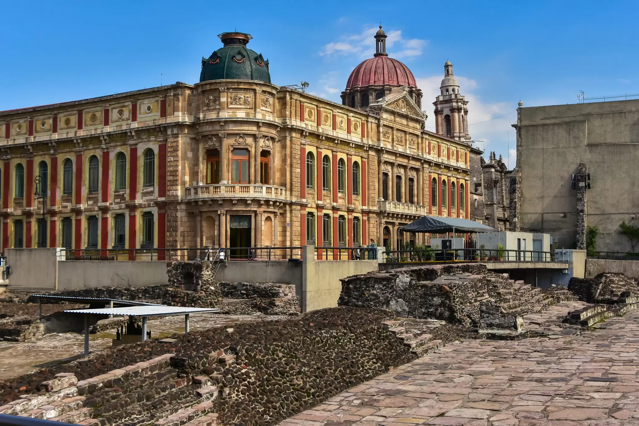 View of the excavations at Templo Mayor in Mexico City, Mexico.