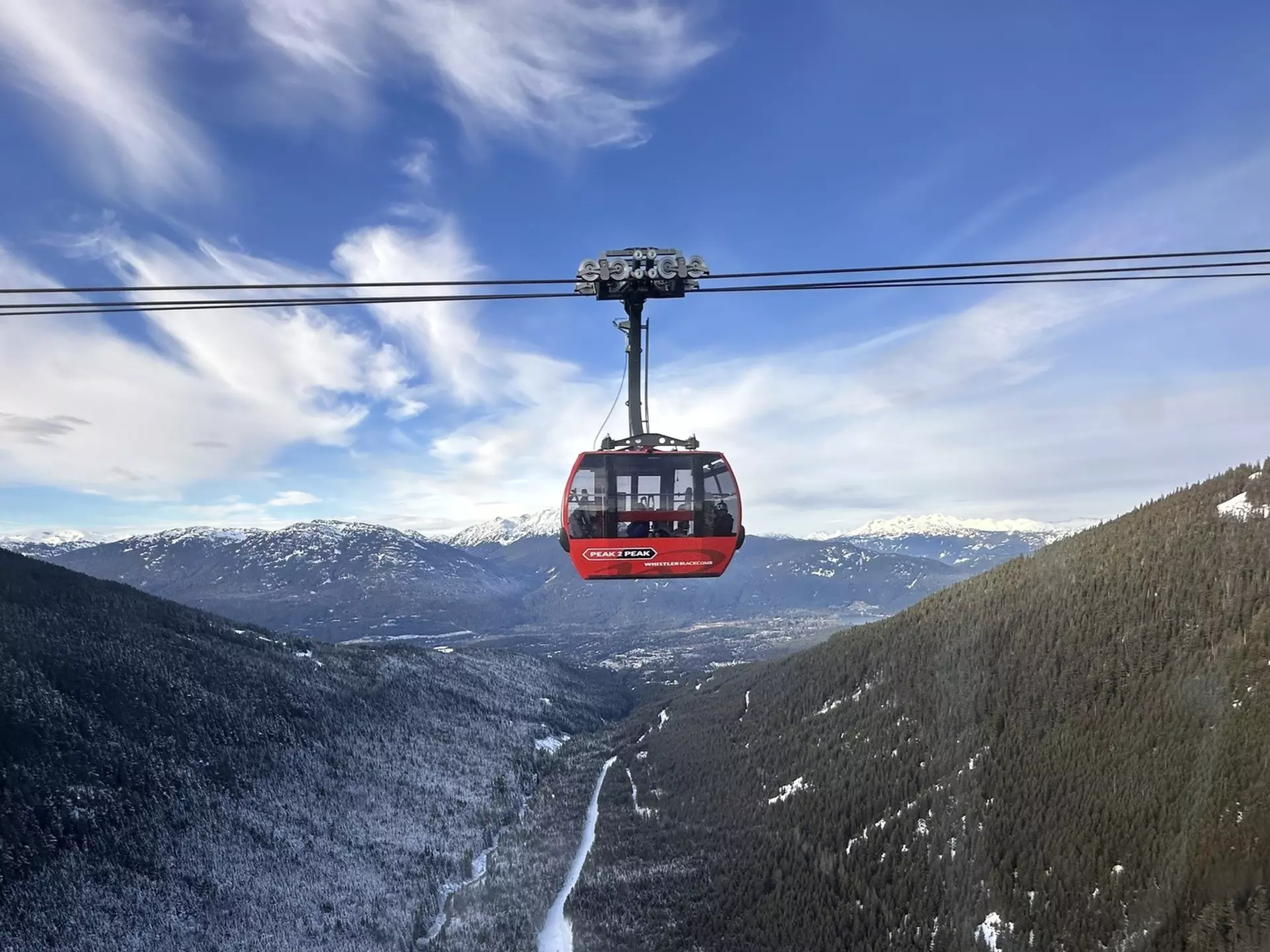 The Peak 2 Peak Gondola connects Whistler and Blackcomb mountains.