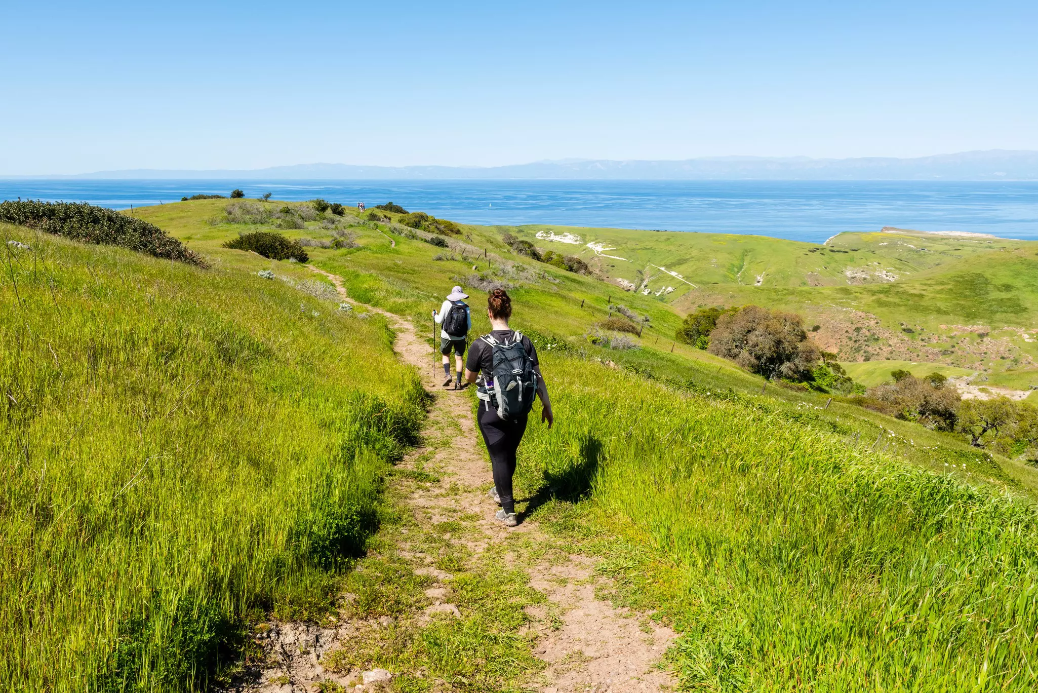 Hikers on Scorpion Canyon Loop trail on Santa Cruz Island, Channel Islands National Park, California