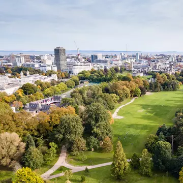 Cardiff's Bute Park in the autumn viewed from the air  Cardiff, Wales.