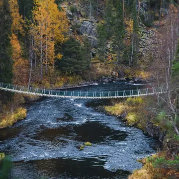 Autumn view of Oulanka National Park landscape, during hiking, a finnish national park in the Northern Ostrobothnia and Lapland regions of Finland