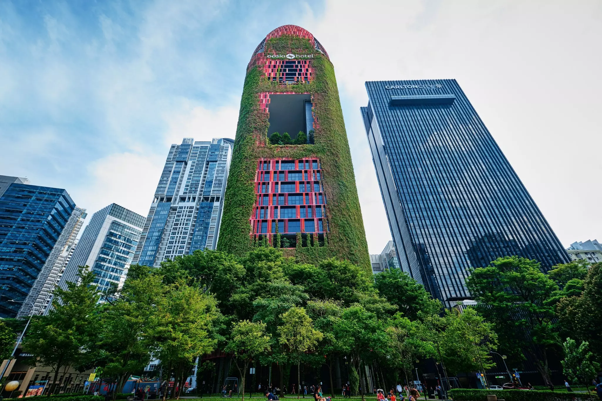 Hanging gardens on the Oasia Hotel in Tanjong Pagar.