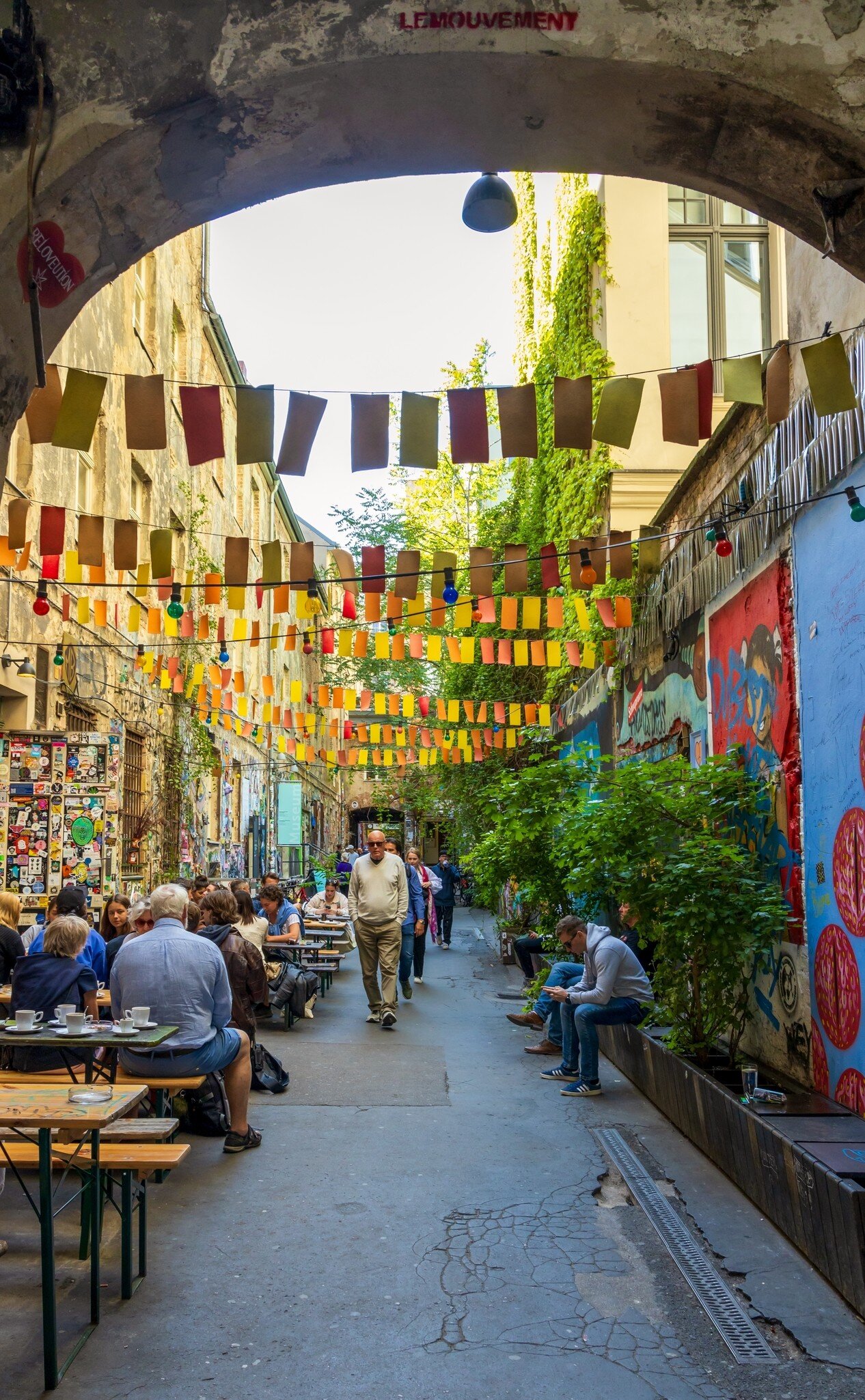 Courtyard of Haus Schwarzenberg on Rosenthaler StraÃŸe, Hackescher Markt in Berlin, Germany.