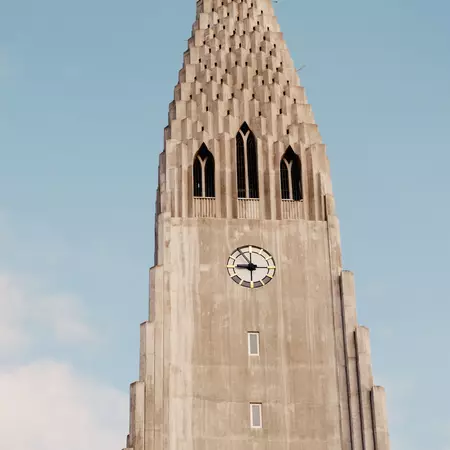 Exterior of Hallgrimskirkja Cathedral in the center of Reykjavik.