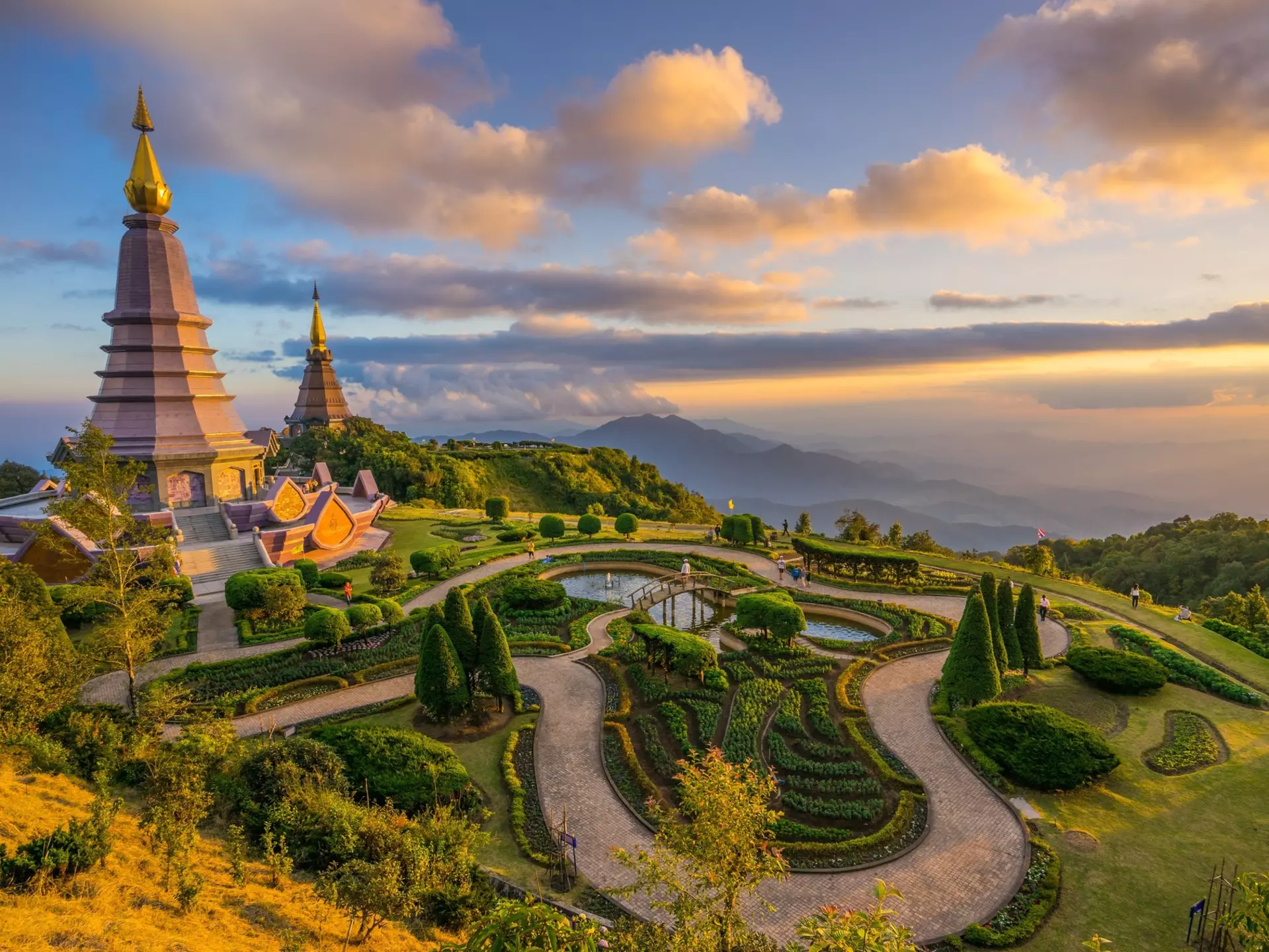 Noppamethanedol and Noppapol Phumsiri pagodas at Doi Inthanon, Chiang Mai, Thailand.