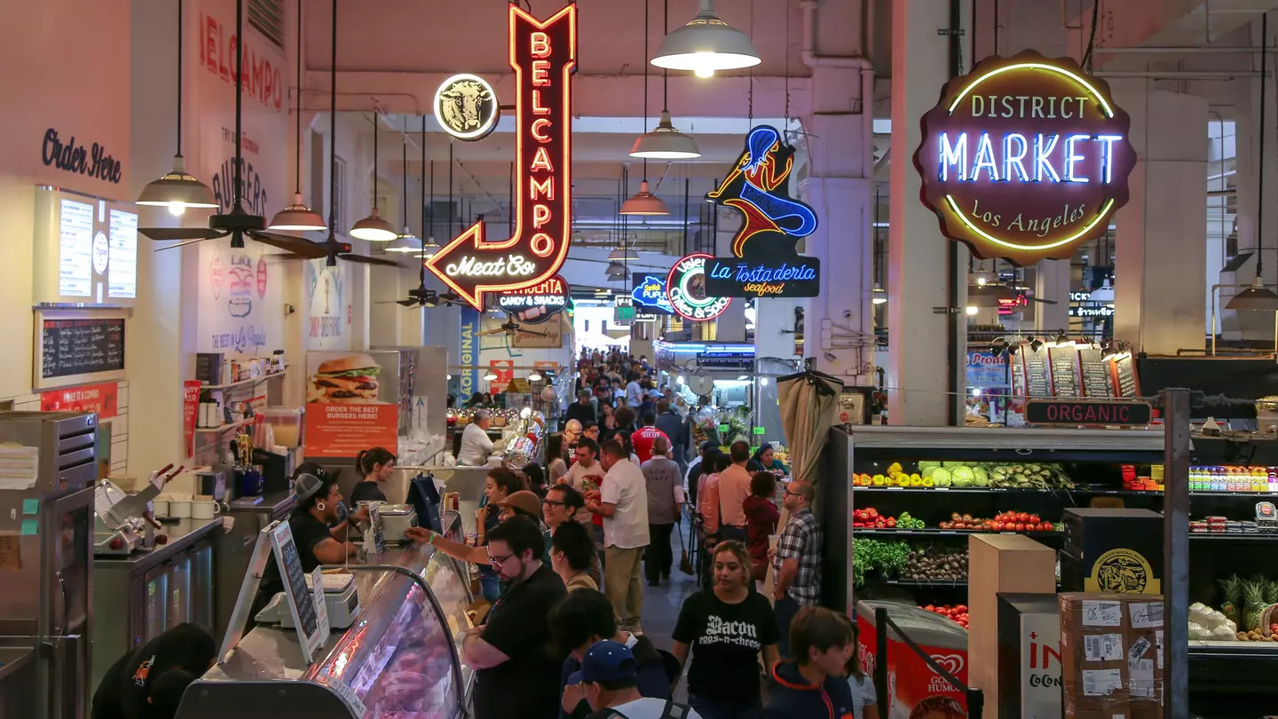 Los Angeles, California/USA: Grand Central Market interior with food stands and shoppers