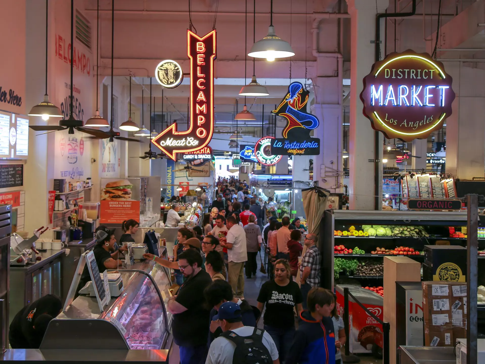 Los Angeles, California/USA: Grand Central Market interior with food stands and shoppers
