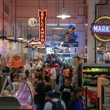 Los Angeles, California/USA: Grand Central Market interior with food stands and shoppers