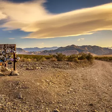 Sign for Teakettle Junction on the way to Racetrack Playa in Death Valley National Park.