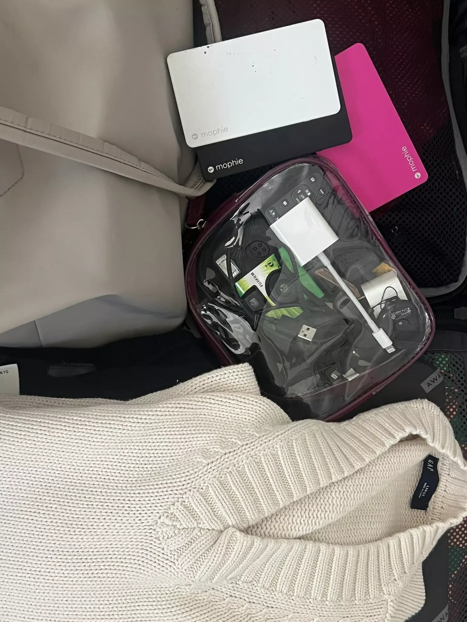 Mophie chargers and other tech packing