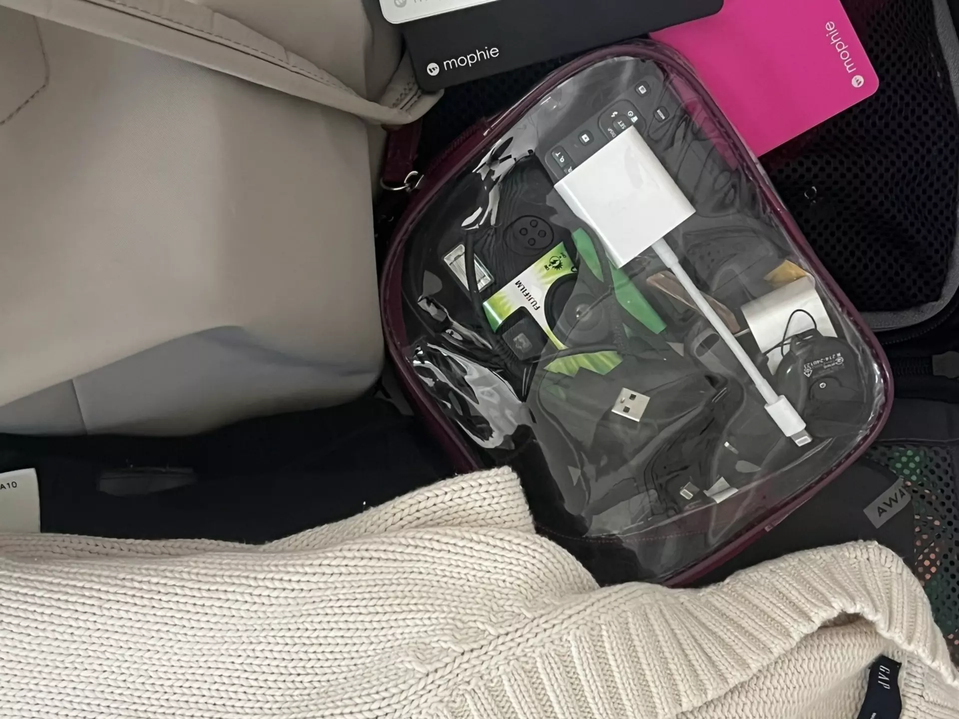 Mophie chargers and other tech packing