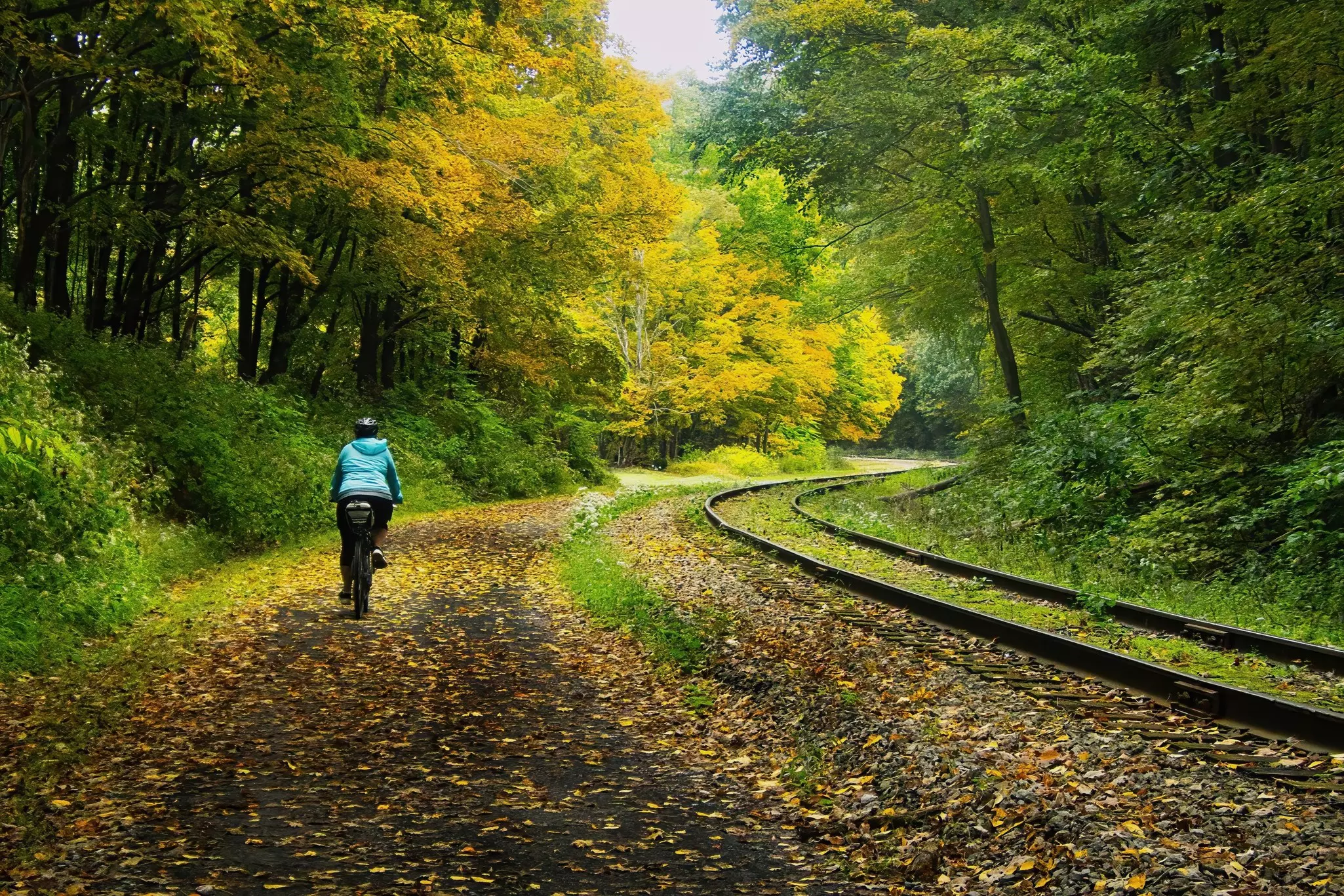 Cyclists in the beautiful autumn scenery
