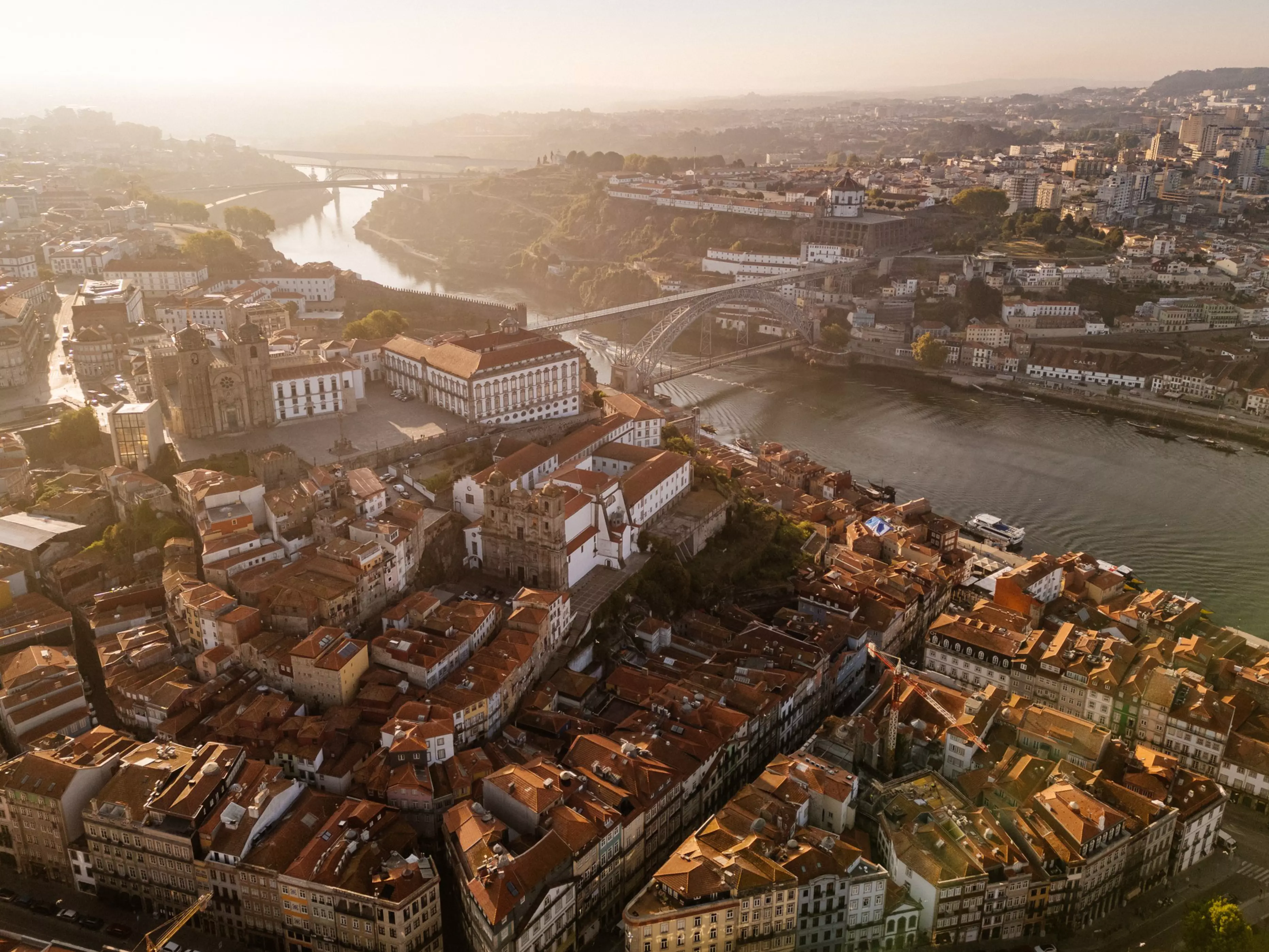 A view of The Porto Cathedral above the Douro River.